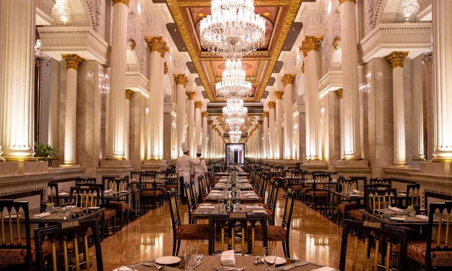 imperium dining room and chandeliers