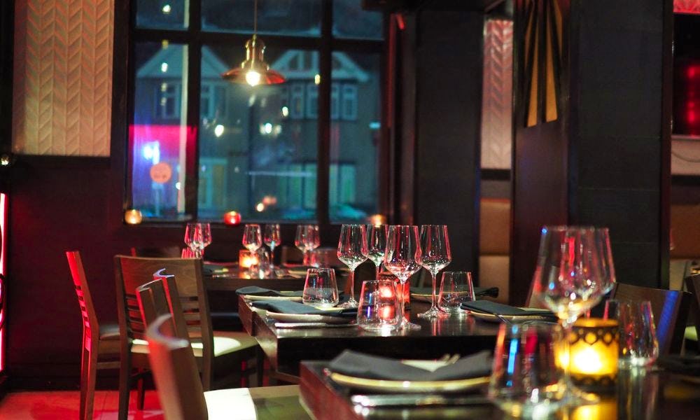 Interior of restaurant glasses and plates