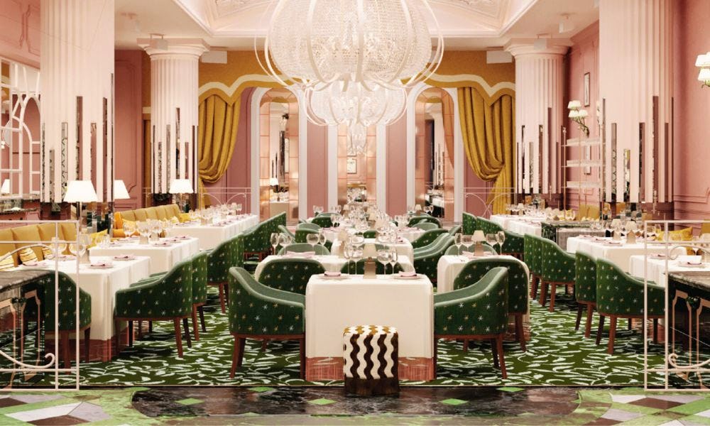 Green and pink luxurious dining room