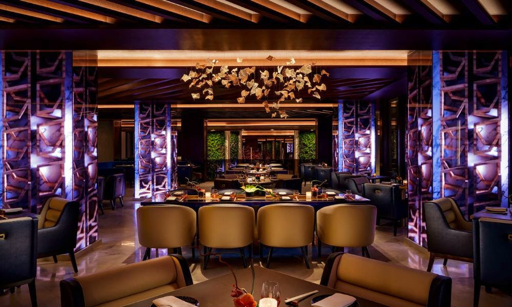 Table and chairs purple interior