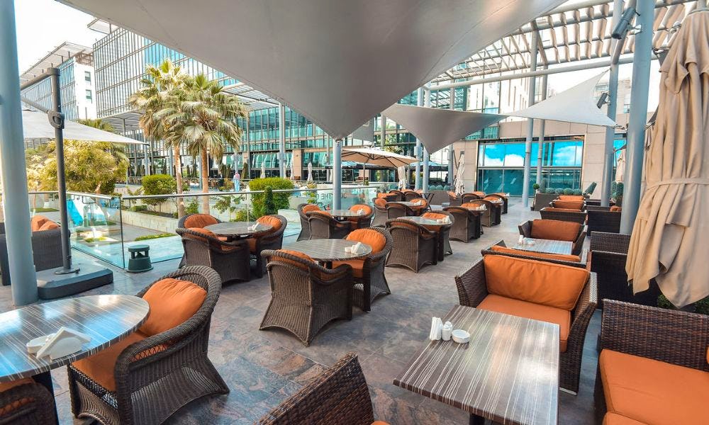 outdoor terrace at al mandaloun