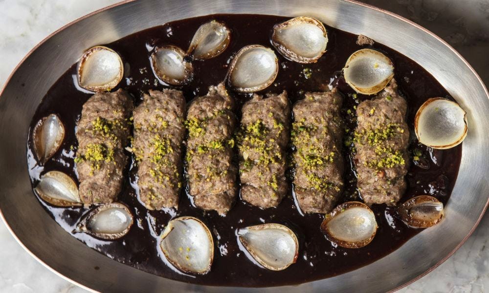 beef kebab with onions at em sherif